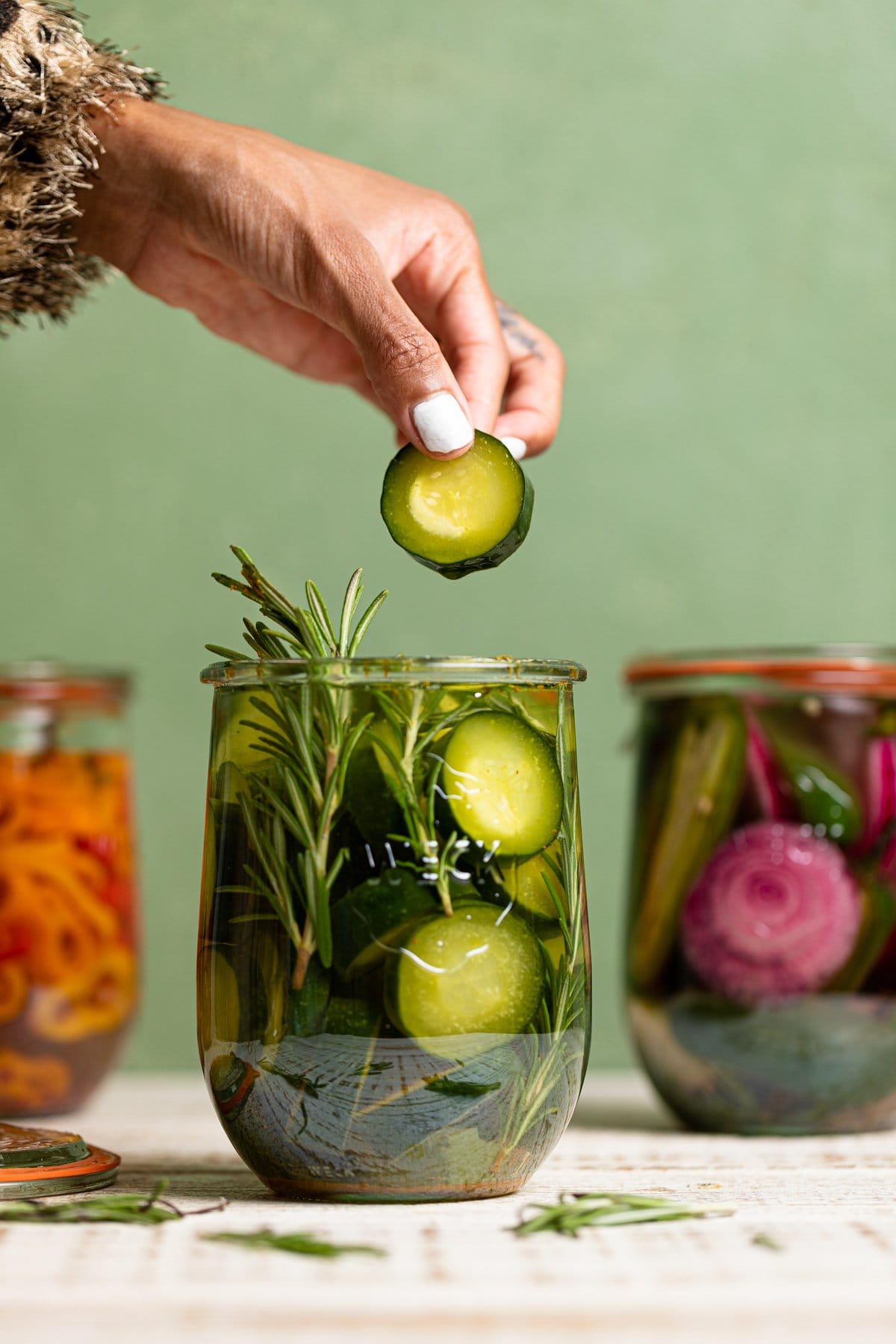 Jars of preserved vegetables and pickles