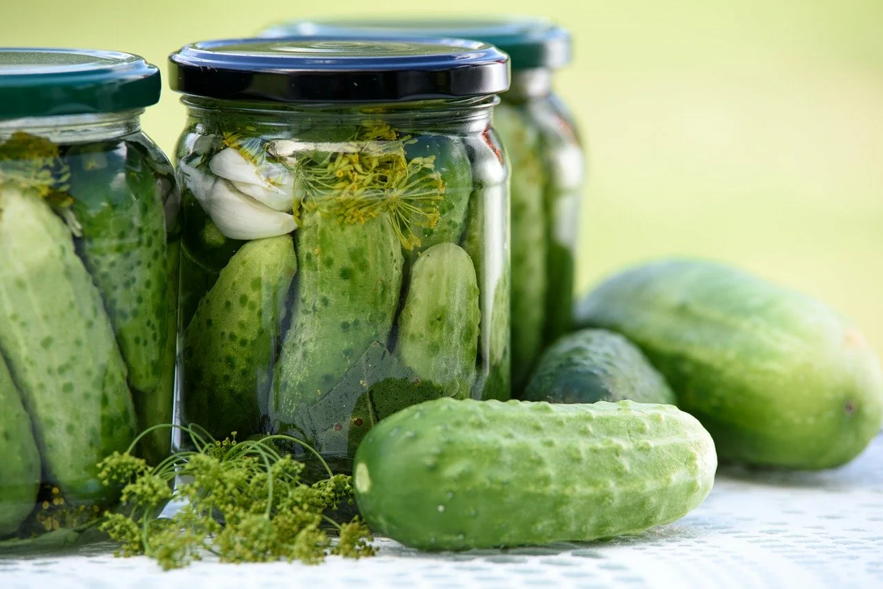 Fermented vegetables in glass jars